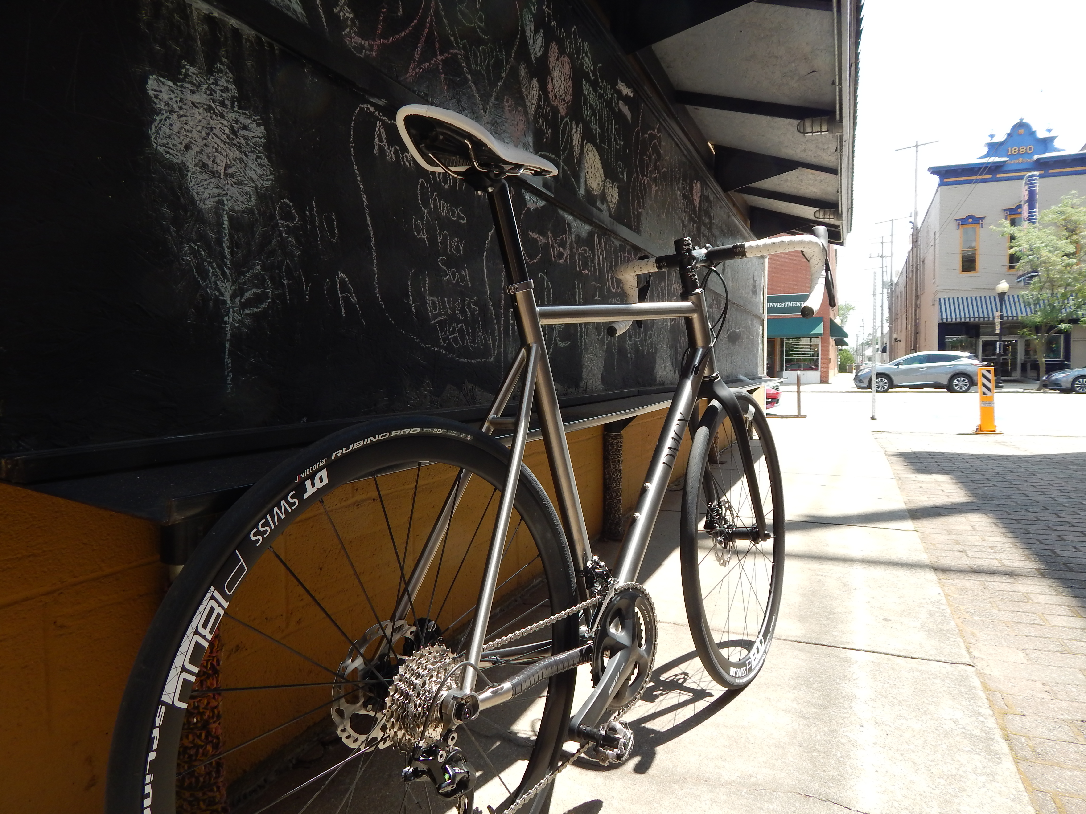 Titanium bicycle in the street in USA