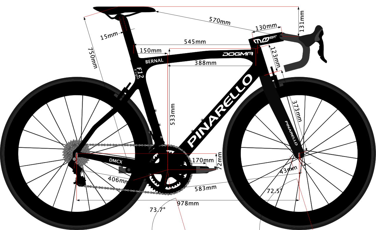 sketch of size 53 Pinarello Dogma F12 X-Light 2020