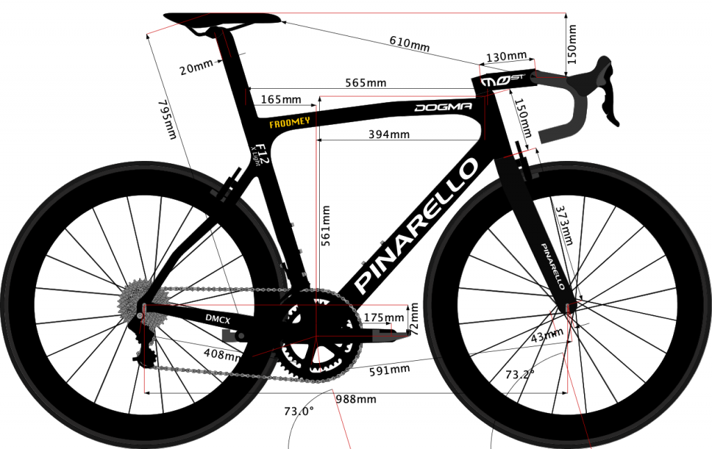 Pinarello Dogma F12 X Light 2020 frame geometry sketch