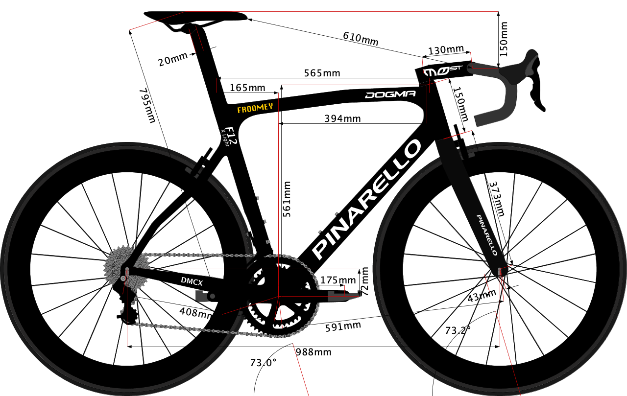 Pinarello Dogma F12 X Light 2020 frame geometry sketch