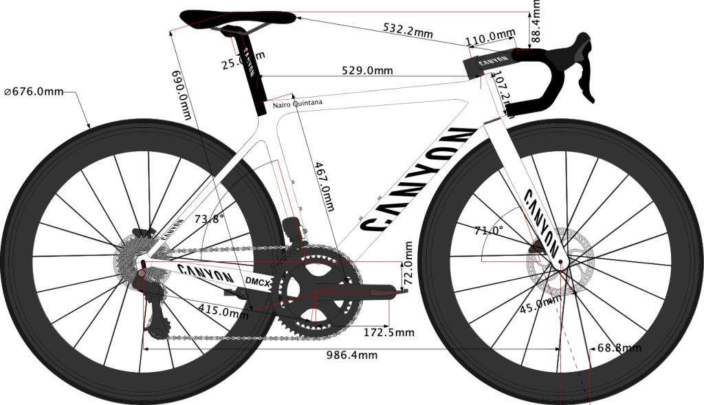sketch geometry of Nairo Quintana Canyon road bike 2020