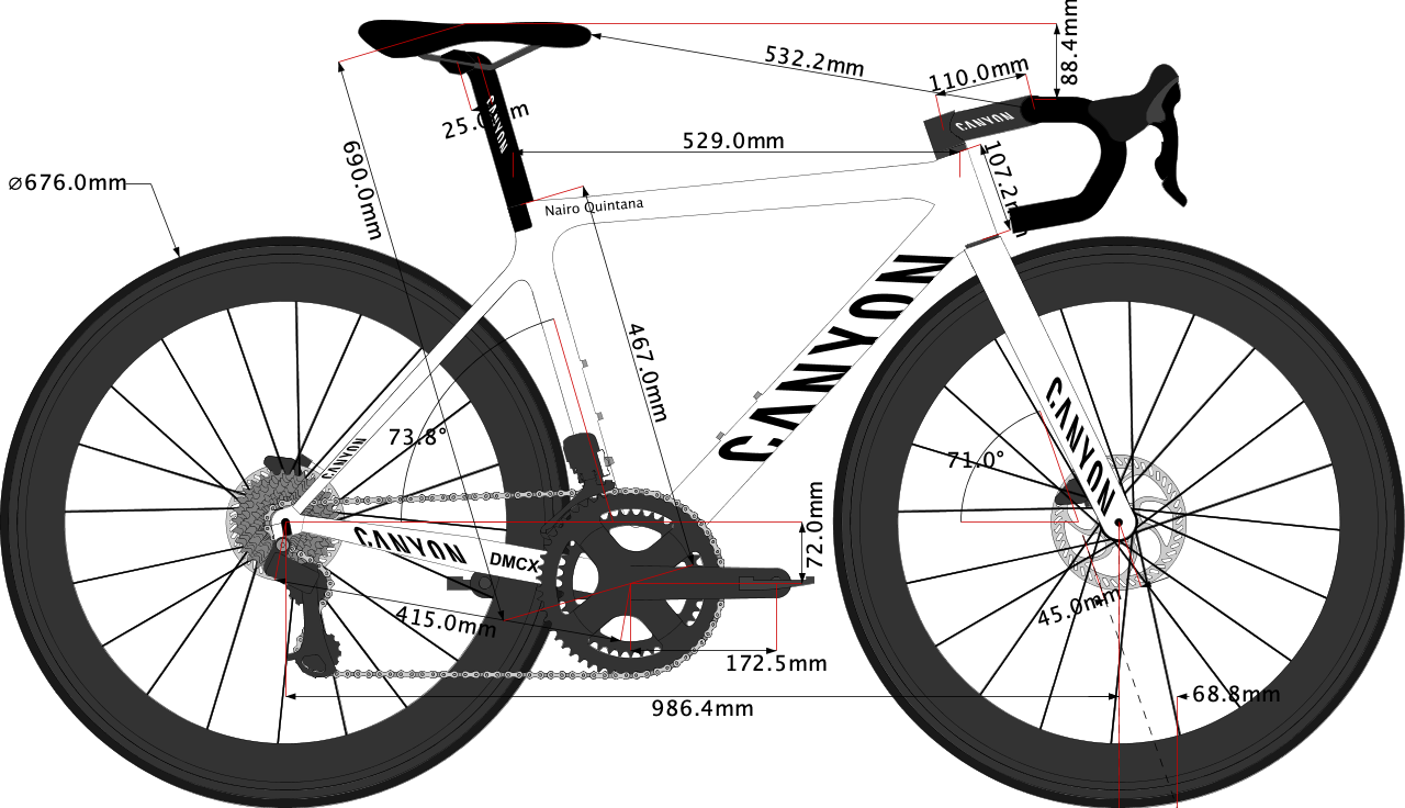 sketch geometry of Nairo Quintana Canyon road bike 2020