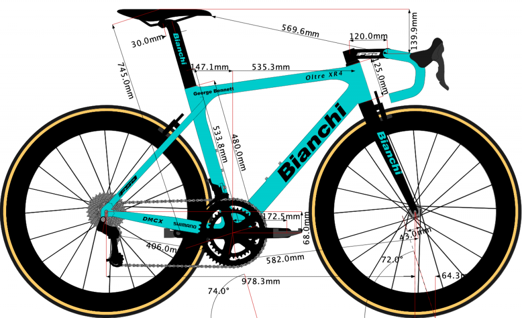 sketch of George Bennett's Bianchi bike geometry
