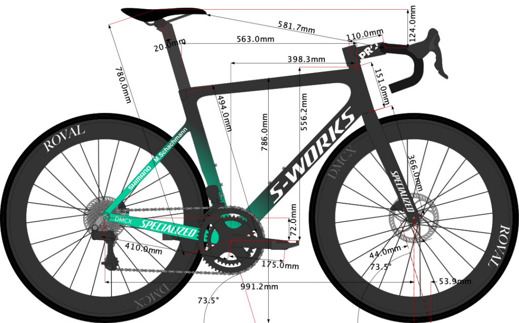 Maximilian Schachmann's Tarmac SL7 Bike Size 2021 sketch.