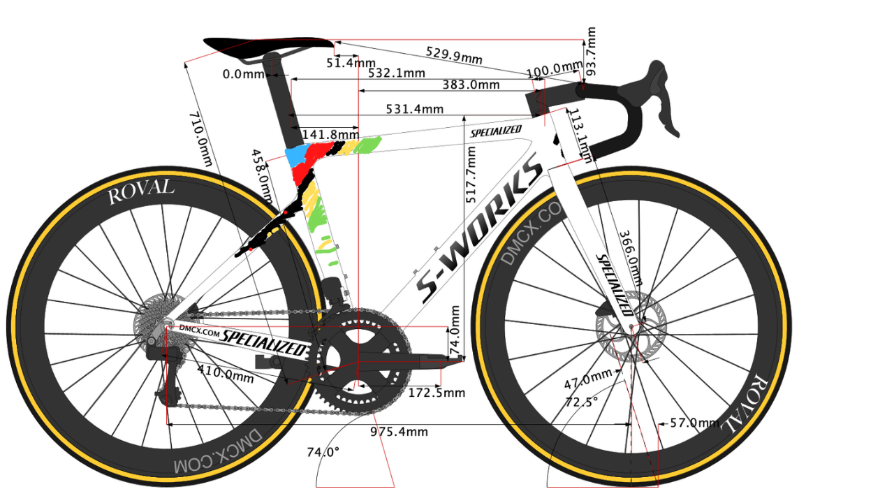 Julian Alaphilippe's 2022 Specialized S-Works Tarmac SL7 bike geometry sketch