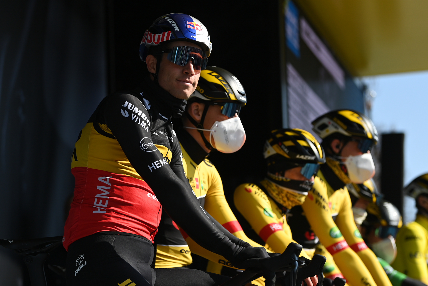 Wout Van Aert wearing Belgian Road National champion jersey on Paris-Nice 2022