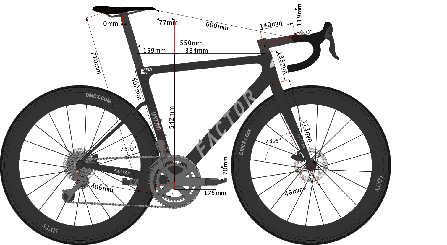 Sketch of Daryl Impey's 2022 bike size