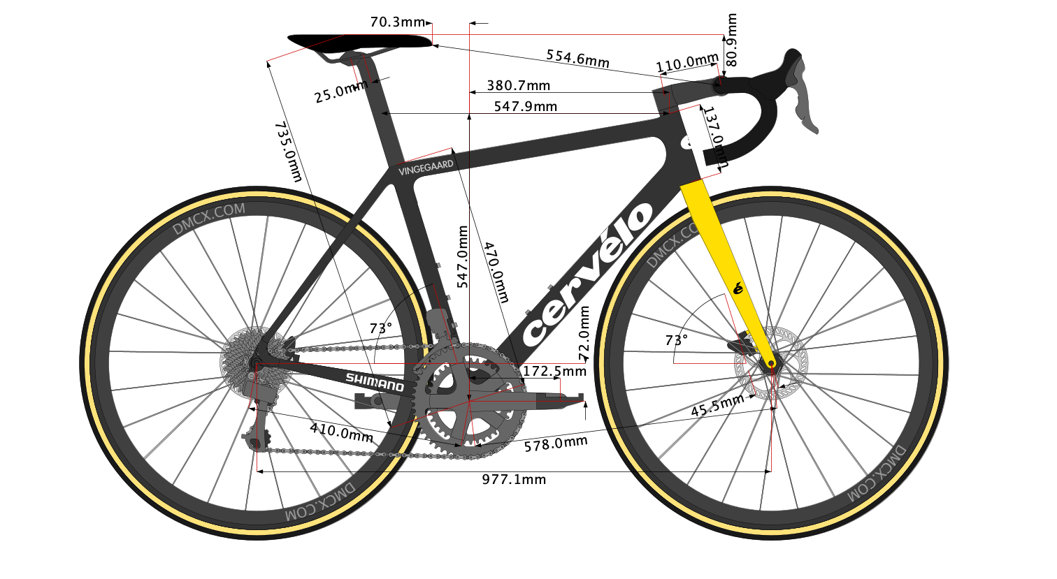 Jonas Vingegaard's 2022 Bike Size sketch