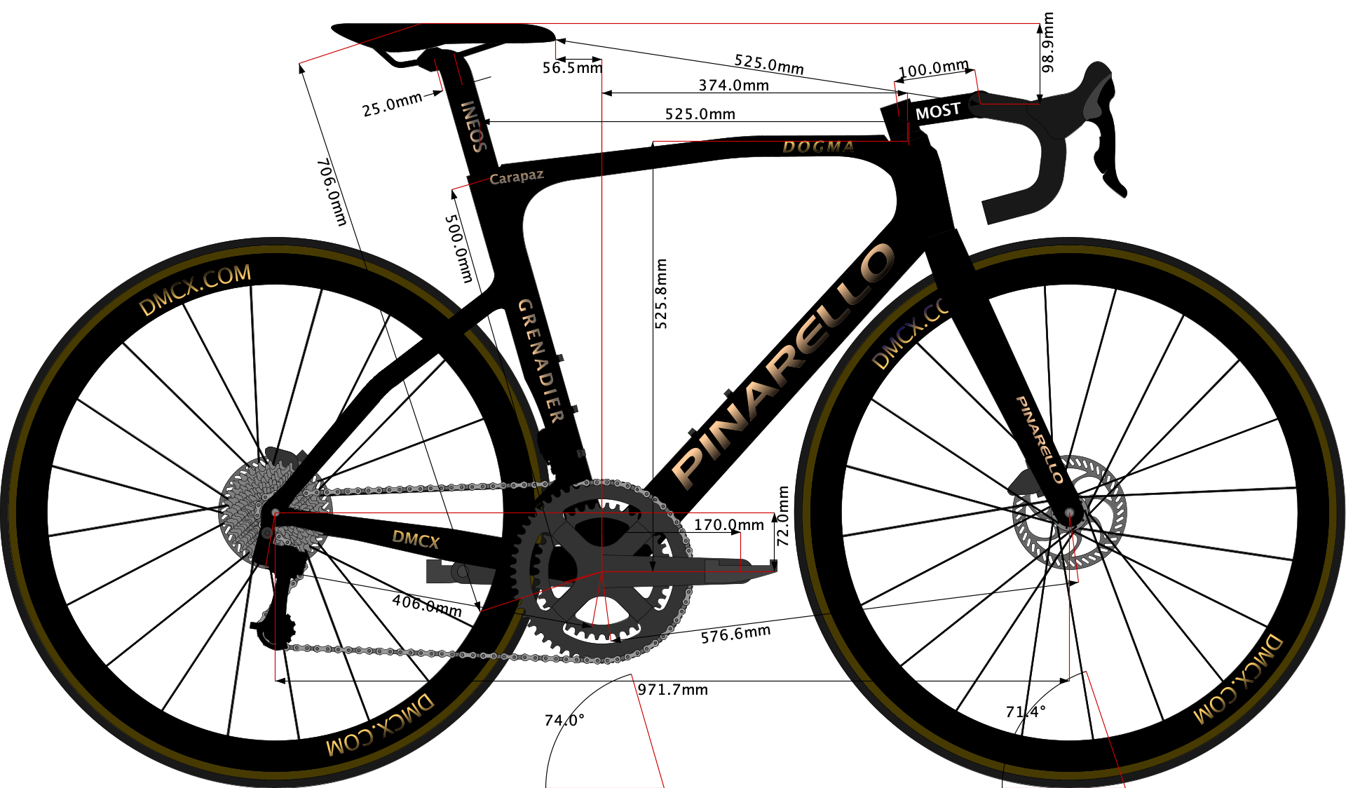 sketch of Richard Carapaz's 2022 bike size