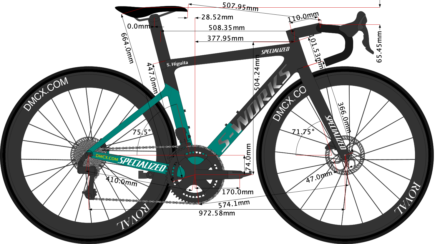sketch of Sergio Higuita's 2022 Specialized S-Works Tarmac SL7 Bike size 49cm
