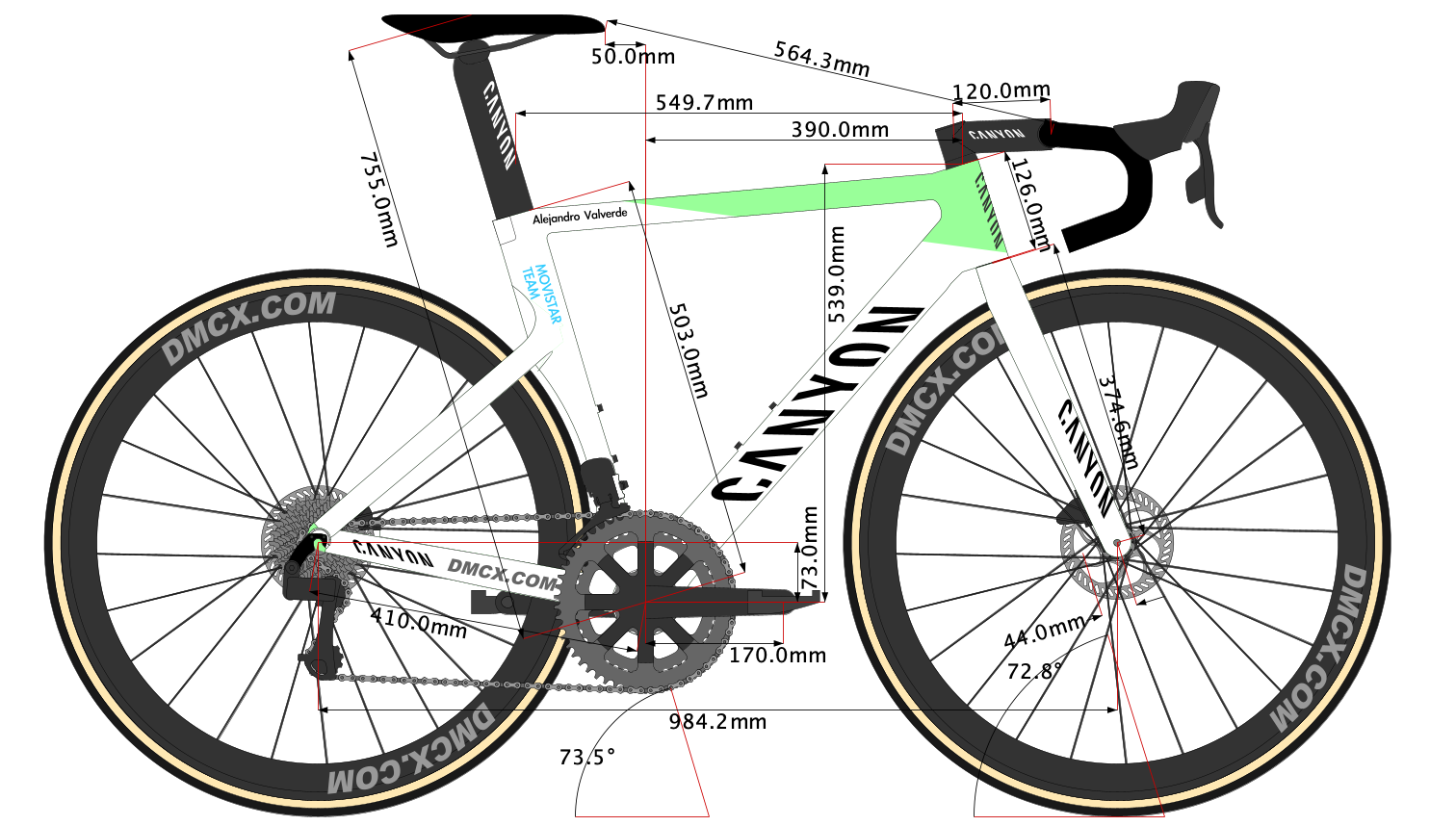 sketch of Alejandro Valverde's 2022 custom color Canyon Aeroad CFR Bike Size S