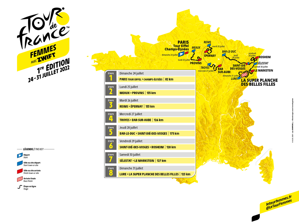 map of Tour de France Femmes avec Zwift 2022
