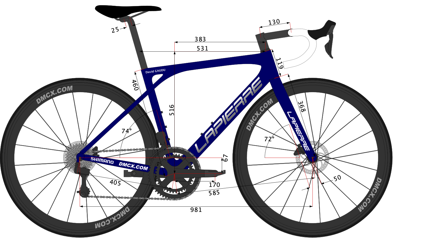 sketch of David Gaudu's 2022 bike size