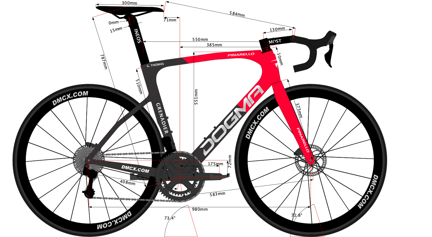 sketch of Geraint Thomas' 2022 Bike Size