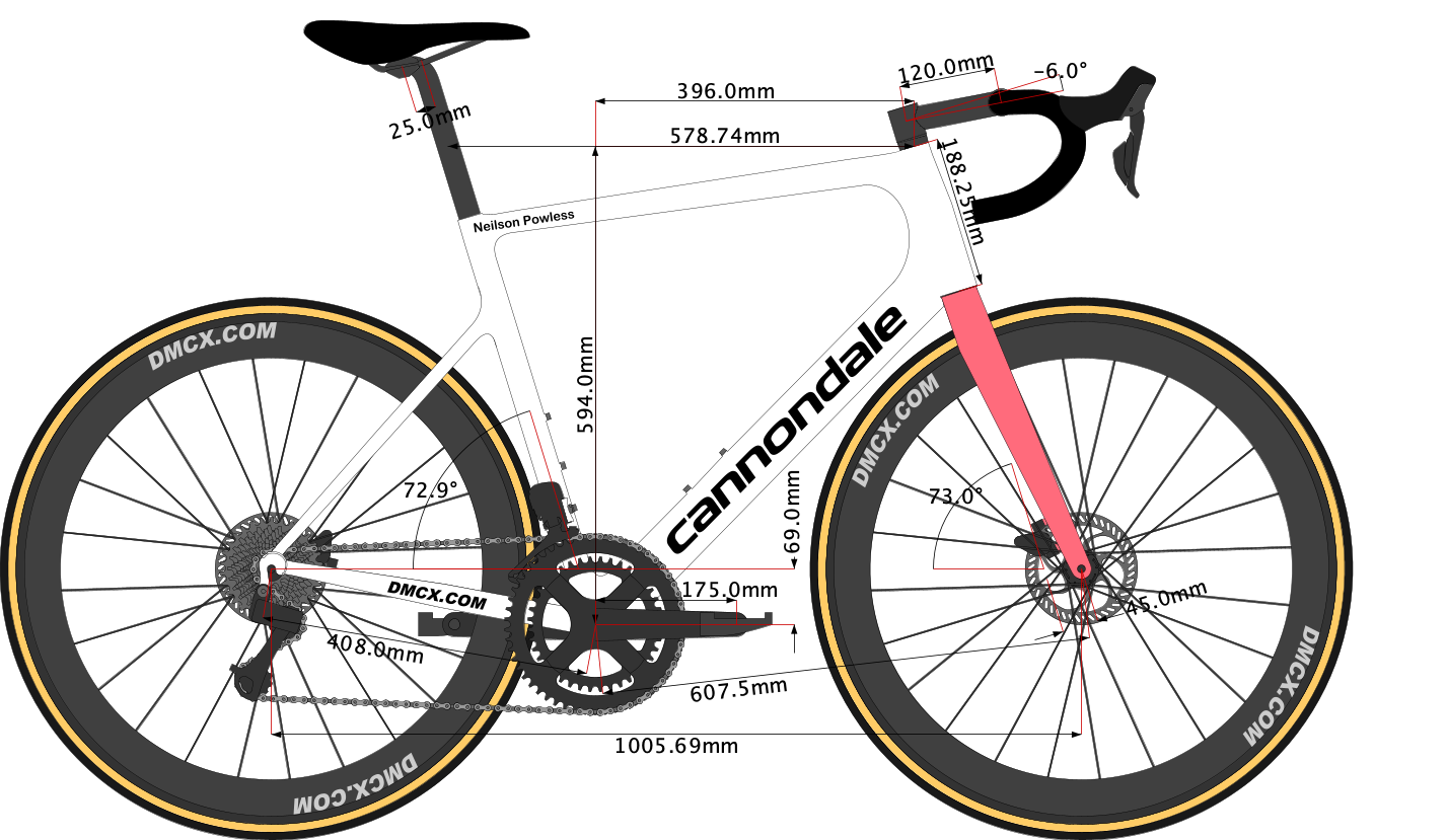 bike sketch of Neilson Powless Cannondale SuperSix EVO 2022 Size 58