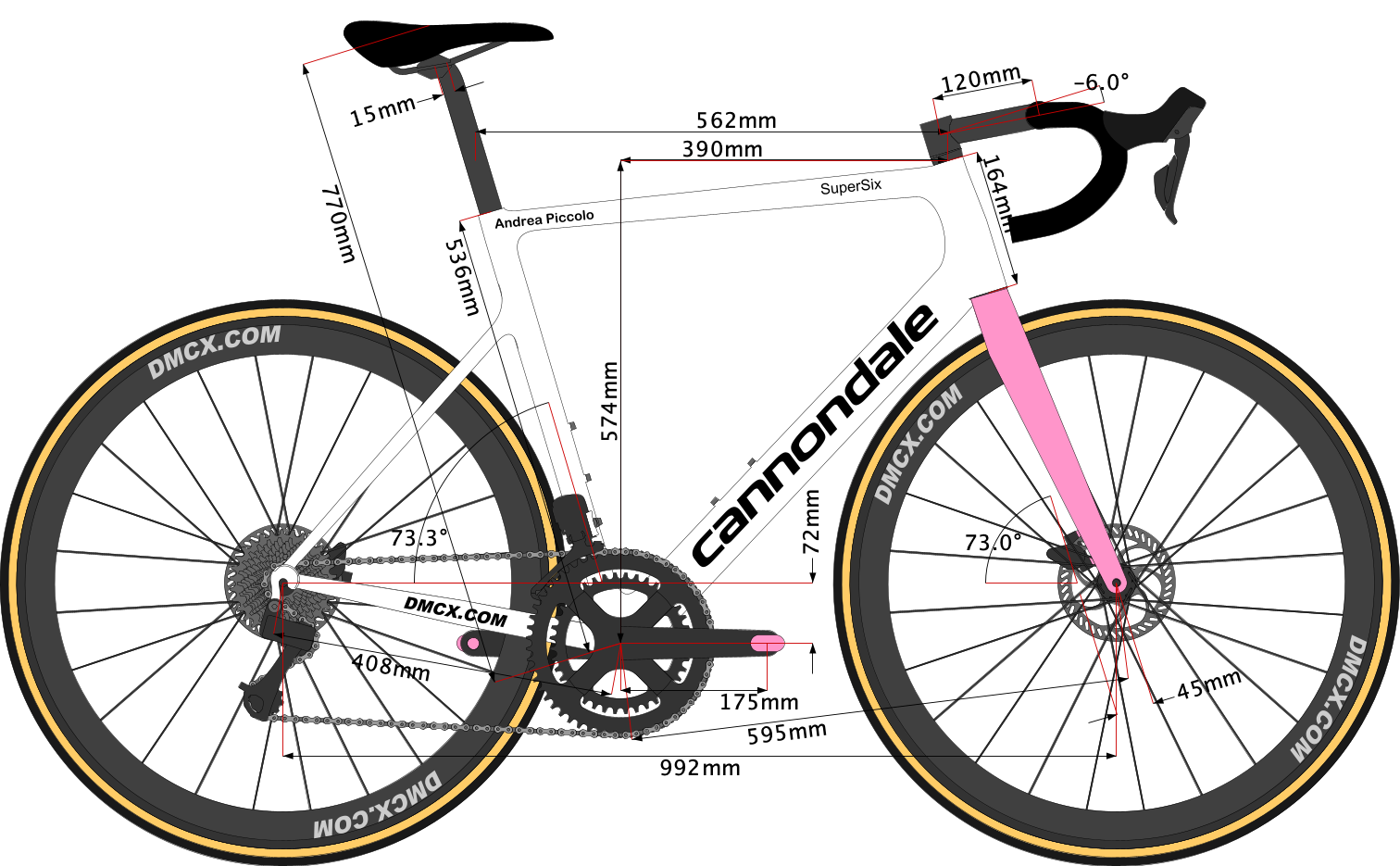sketch of Andrea Piccolo's 2023 Cannondale Bike Size