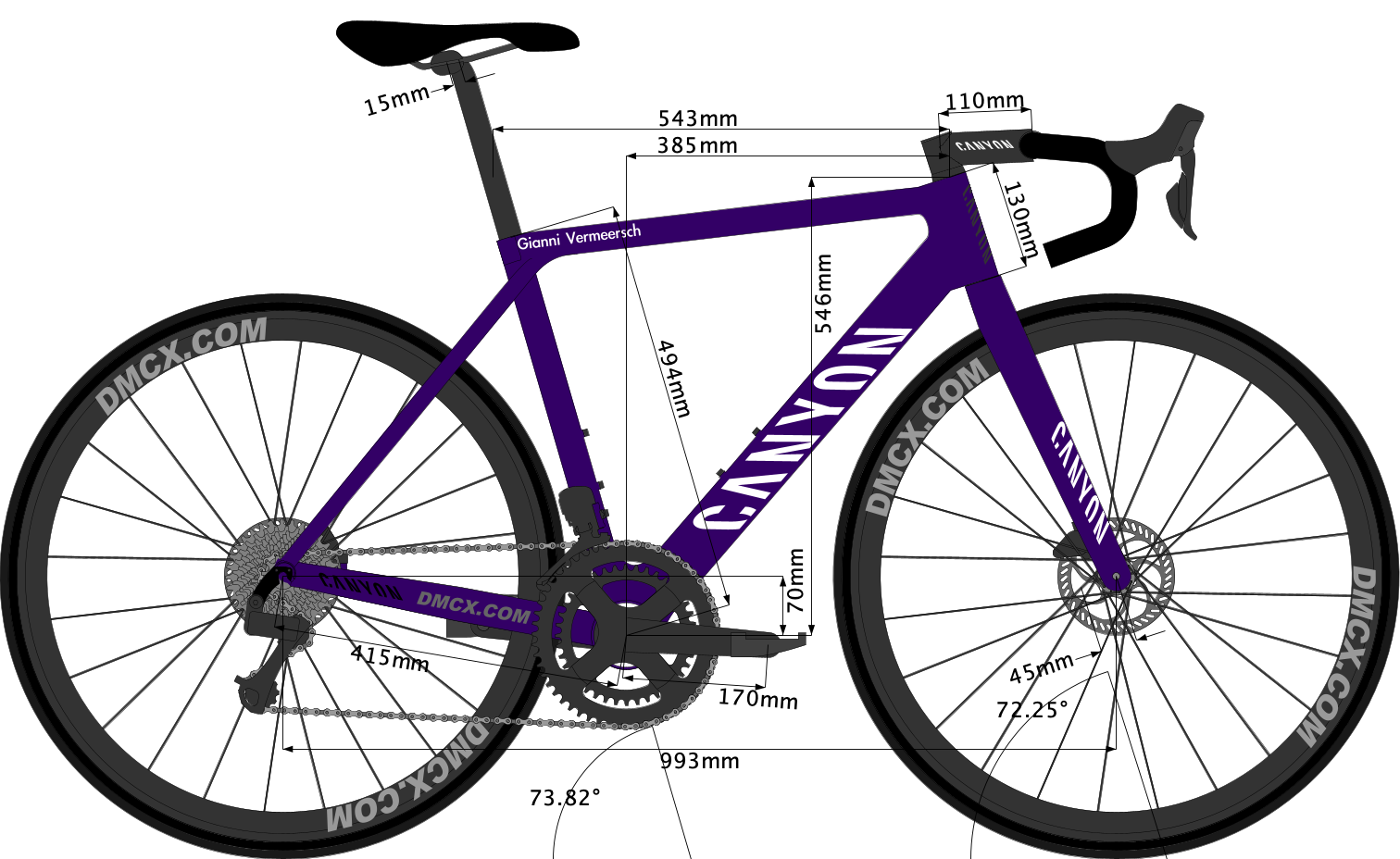 sketch of Gianni Vermeersch's 2023 bike size