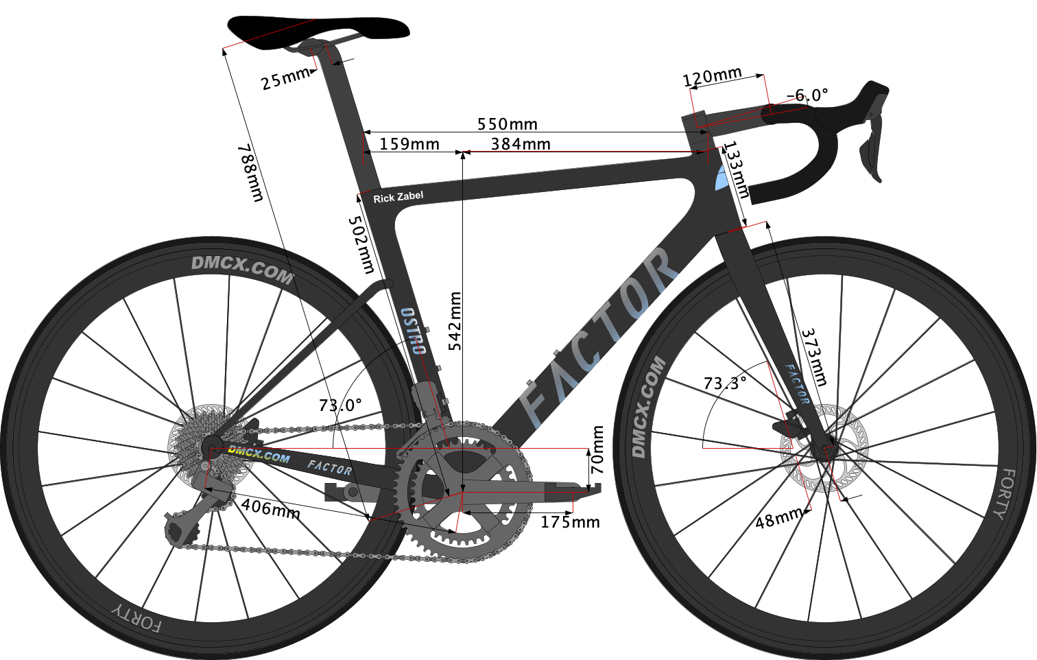 sketch of Rick Zabel's 2023 Factor Ostro Bike Size 54