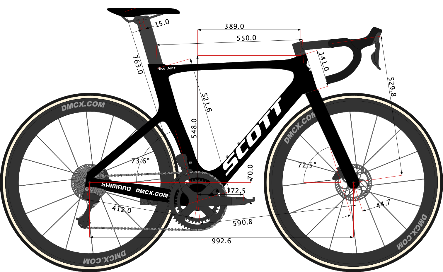sketch of Nico Denz's Bike Size 2022