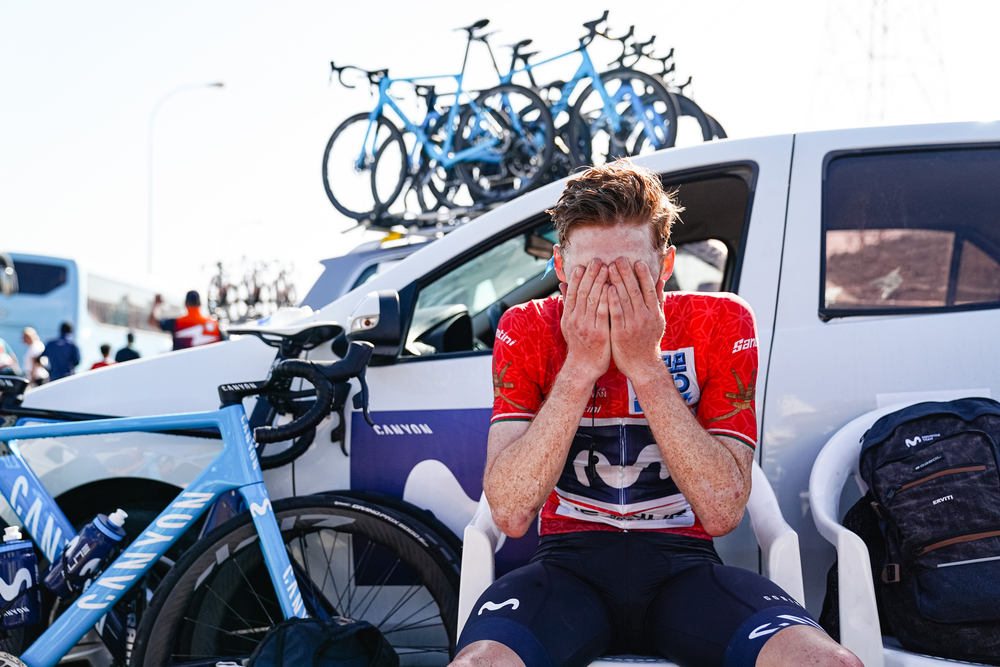 Matteo Jorgenson from Movistar team with Canyon bikes on Tour of Oman 2023