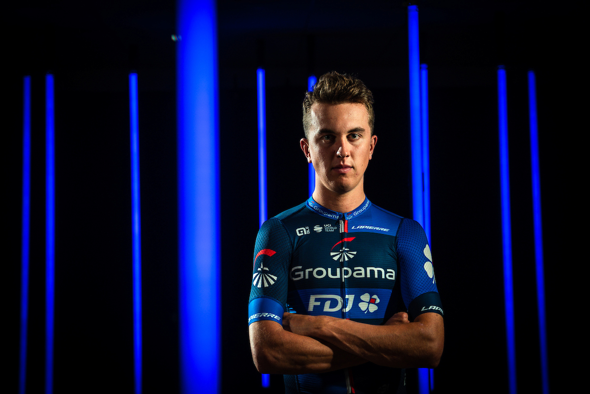 Reuben Thompson wearing his 2023 Groupama-FDJ team jersey