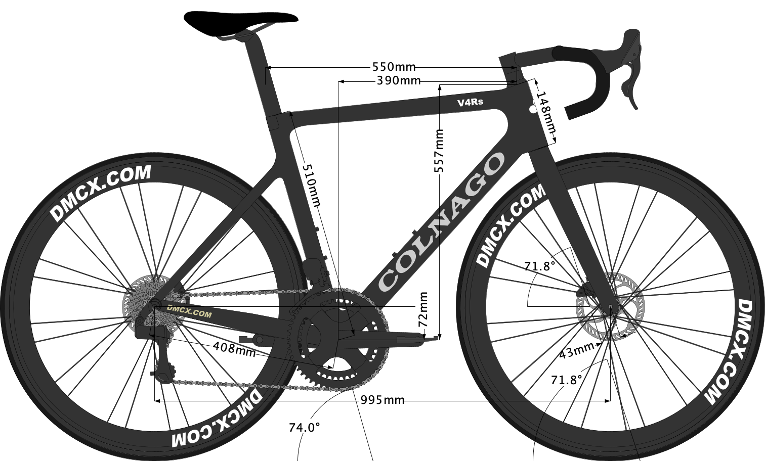 sketch of Colnago V4Rs bike size 510 geometry