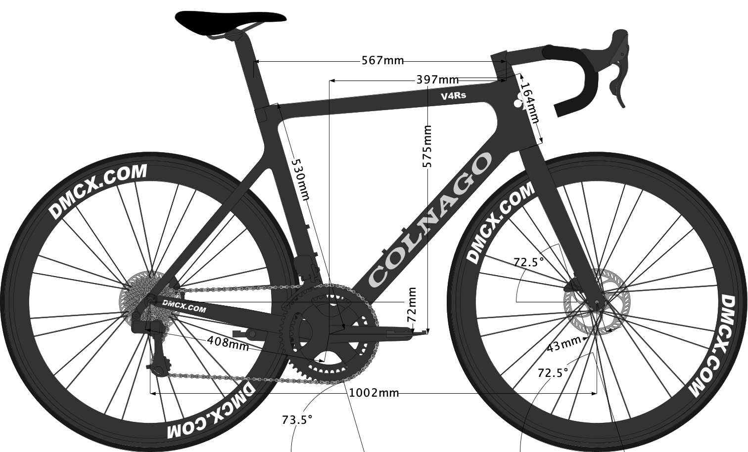sketch of Colnago V4Rs bike size 530 geometry