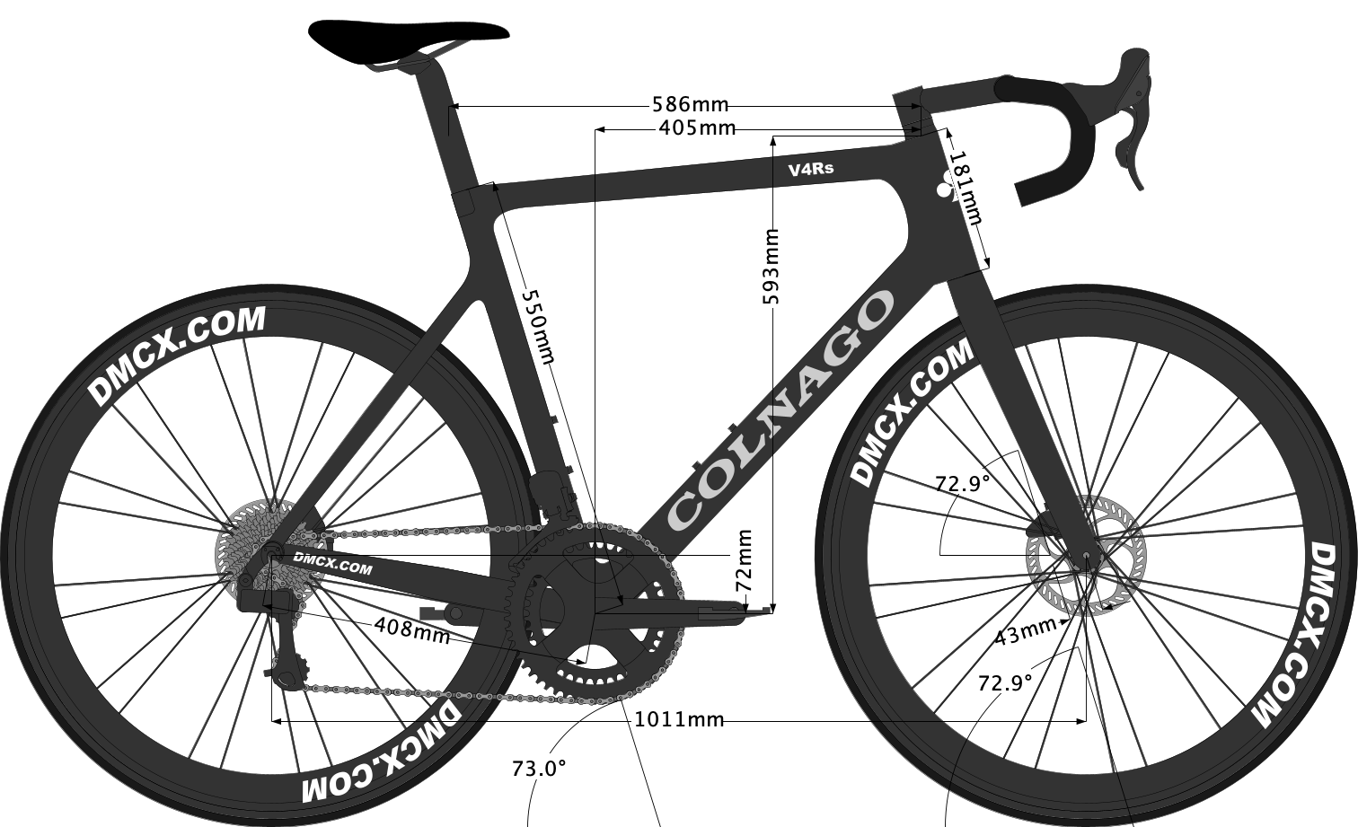 sketch of Colnago V4Rs bike size 550 geometry