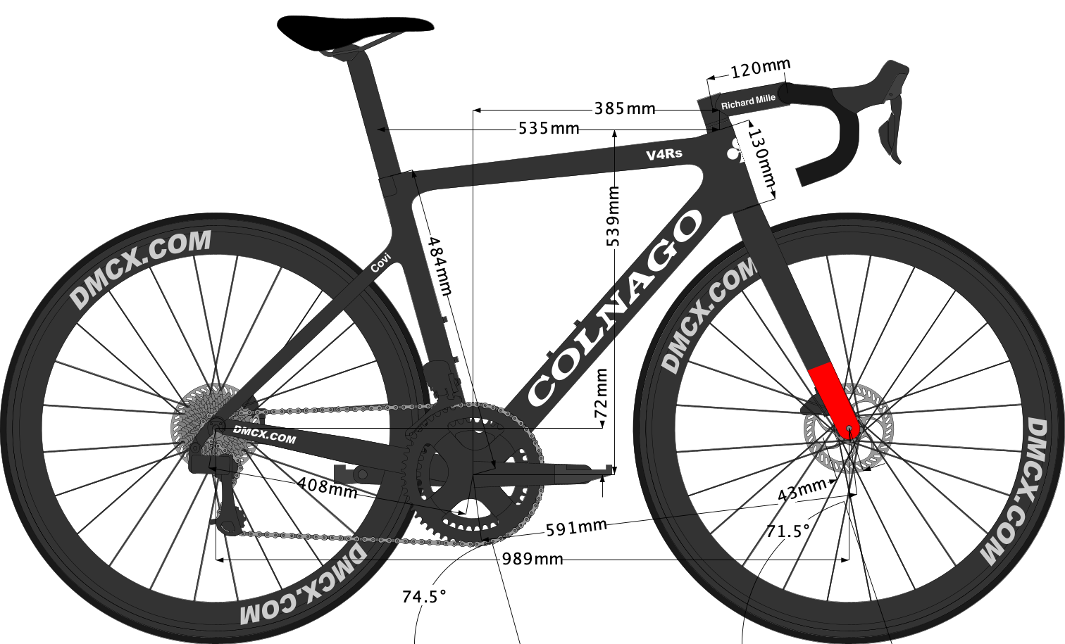 sketch of Alessandro Covi's bike size 2023 Colnago V4Rs