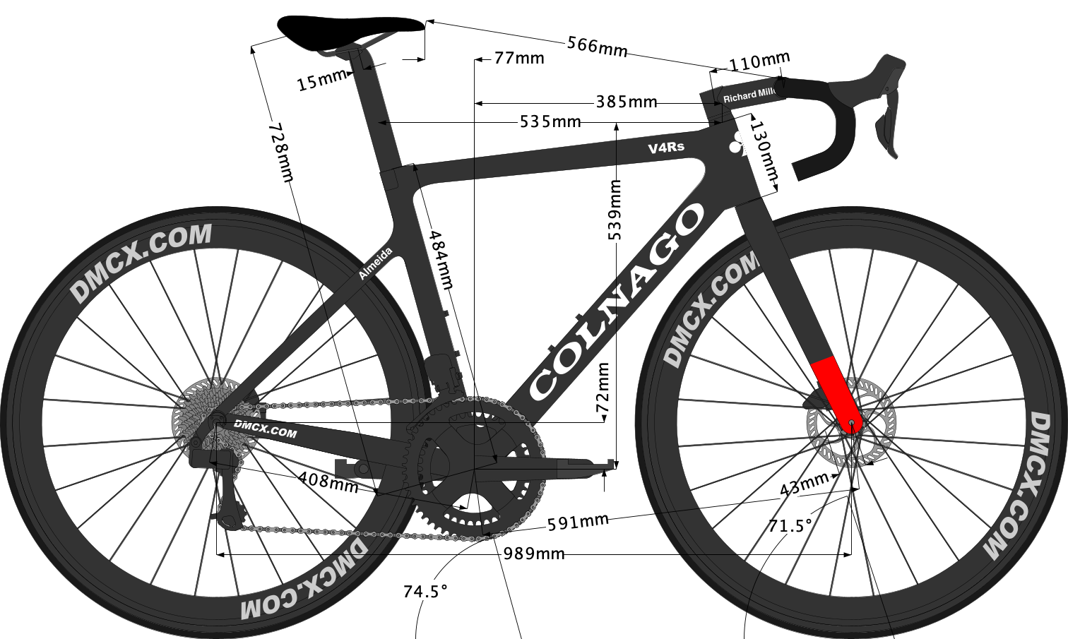 Sketch of Joao Almeida's Colnago V4Rs Bike Size 485