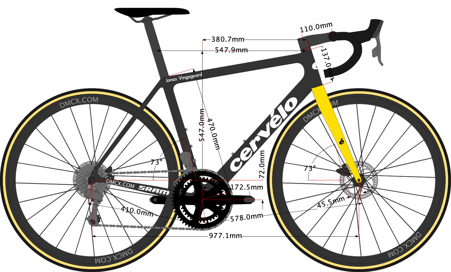 sketch of Jonas Vingegaard's 2023 Bike size